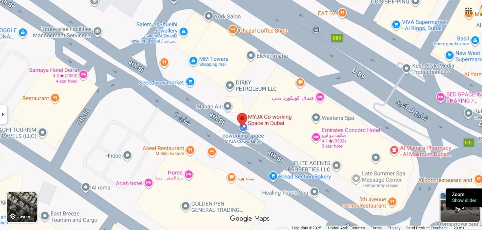 myja co working space location map dubai uae